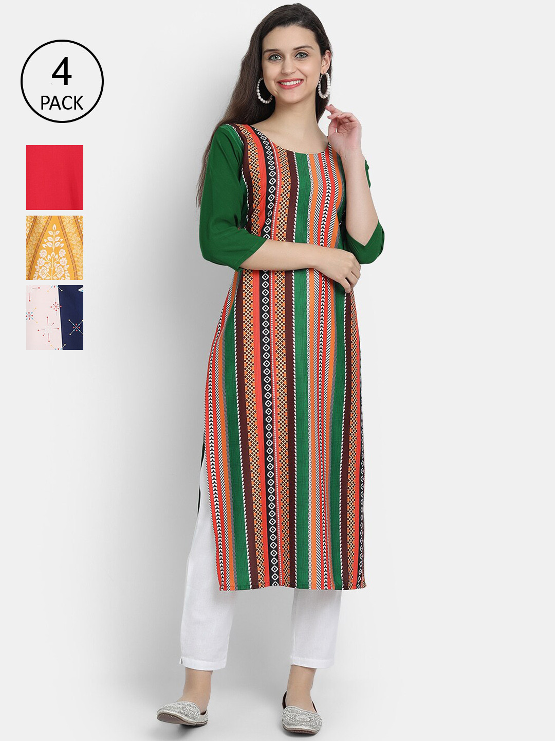 

Ethnic basket Women Pack Of 4 Digital Print Straight Kurtas, Multi