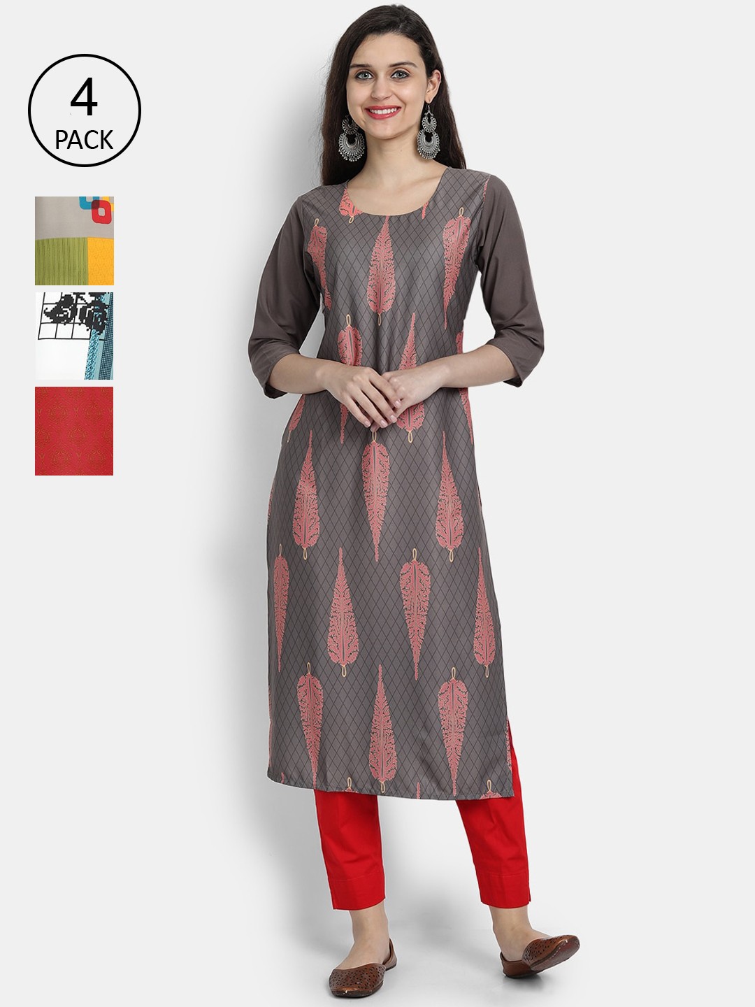 

Ethnic basket Women Multicoloured Set of 4 Ethnic Motifs Printed Crepe Kurta, Multi