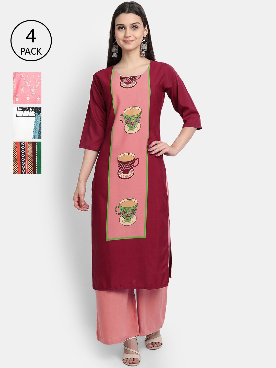 

Ethnic basket Women Pack Of 4 Straight Kurtas, Multi