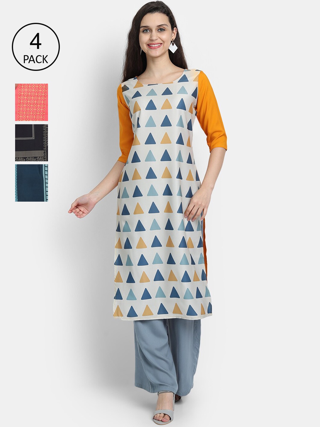 

Ethnic basket Women Multicoloured Geometric Printed Crepe Kurta, Multi