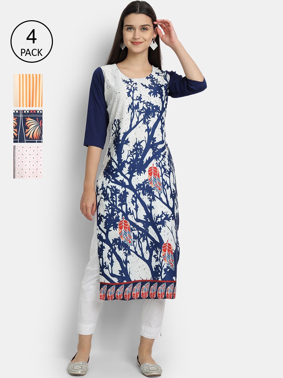 

Ethnic basket Women Pack of 4 Multicoloured Floral Printed Crepe Kurta, Multi