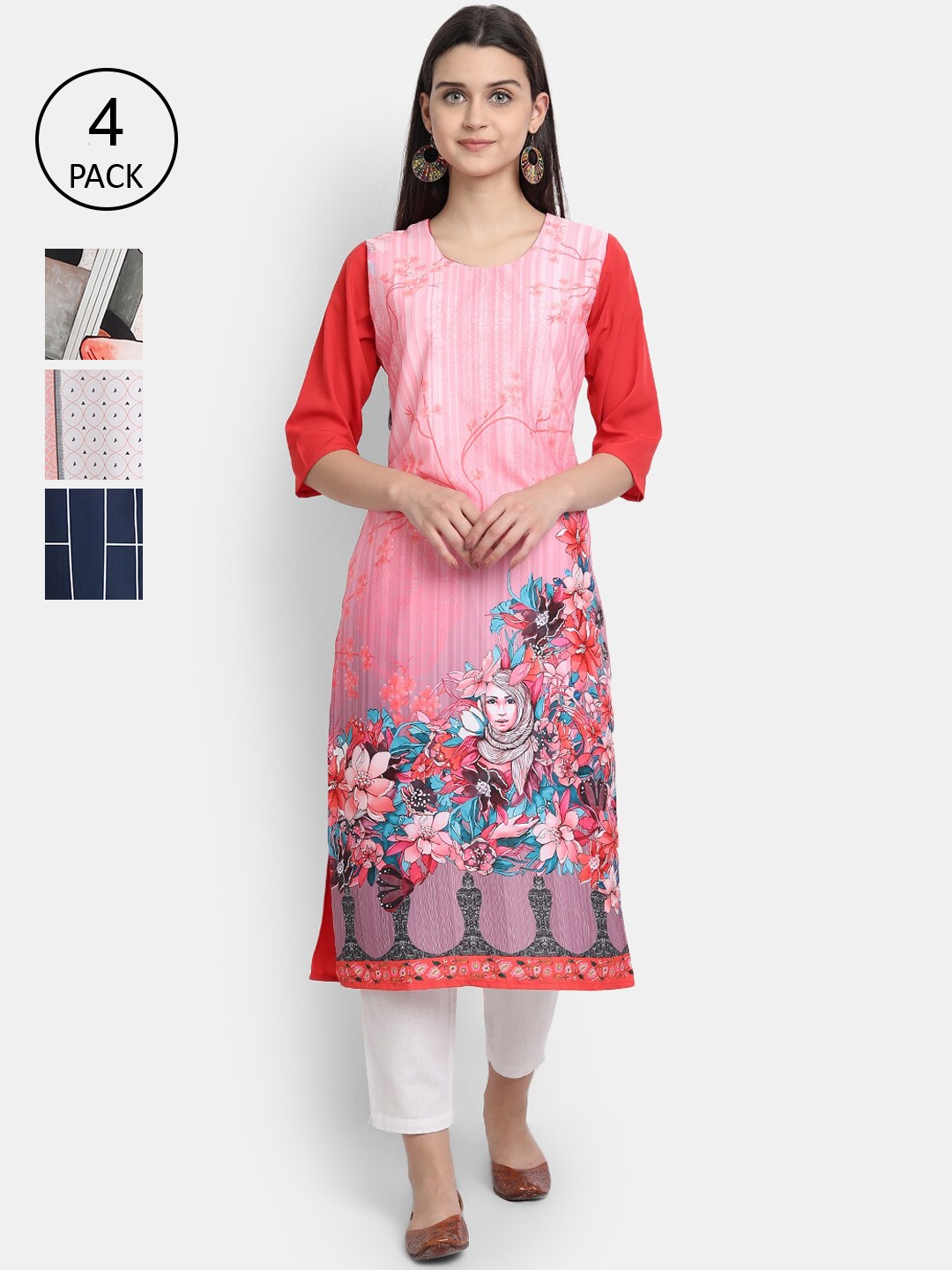 

Ethnic Basket Women Pack Of 4 Digital Print Straight Kurtas, Multi