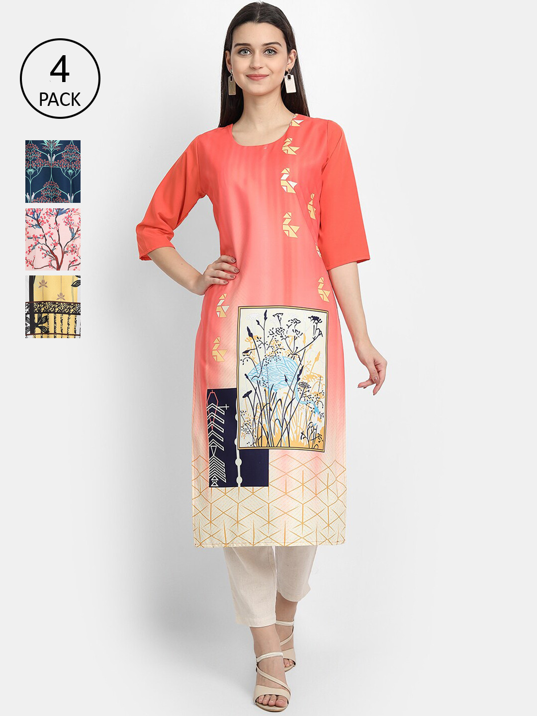 

Ethnic basket Women Pack Of 4 Straight Kurtas, Yellow