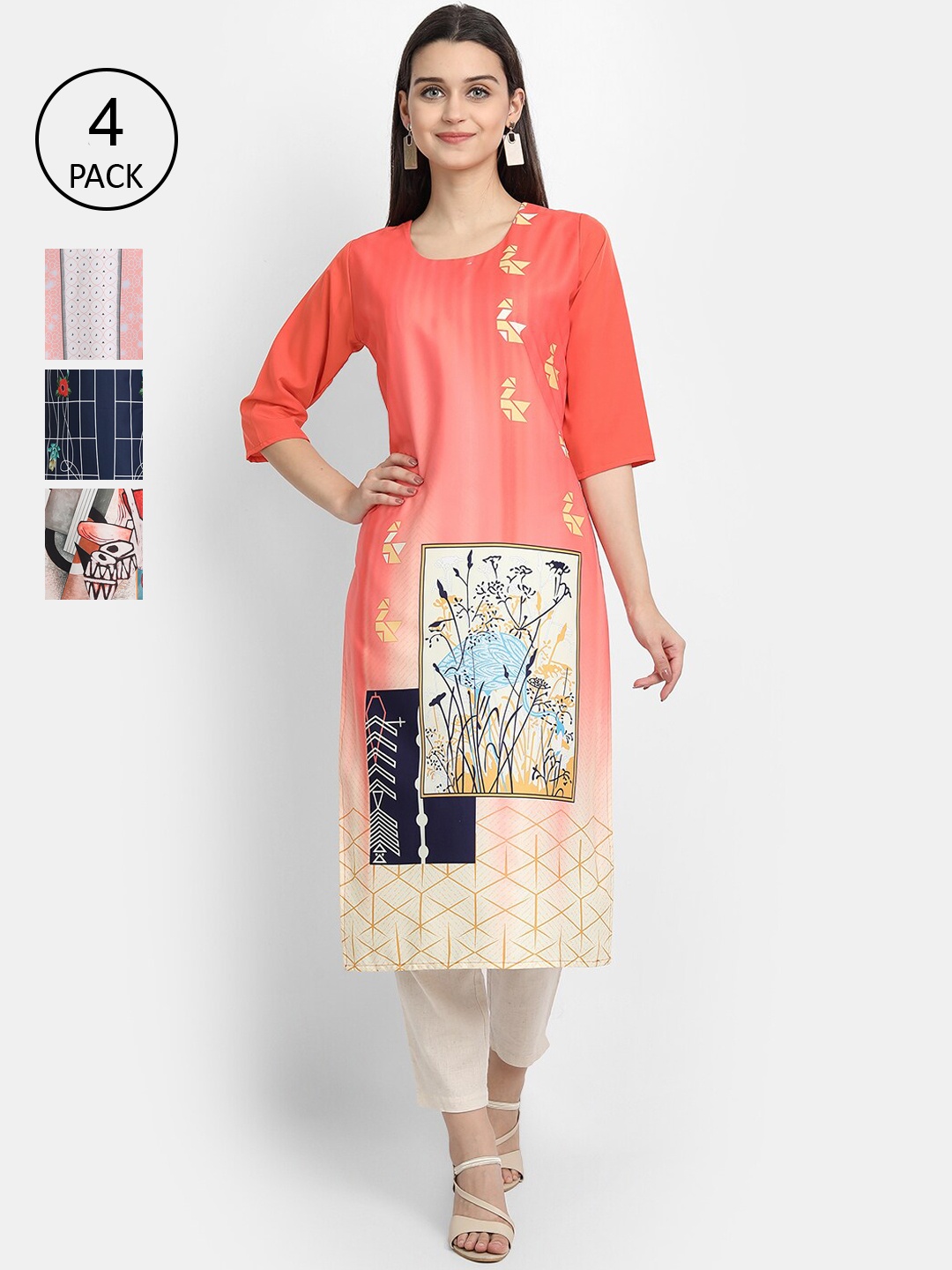 

Ethnic basket Women Pack Of Digital Printed Crepe Kurta, Peach
