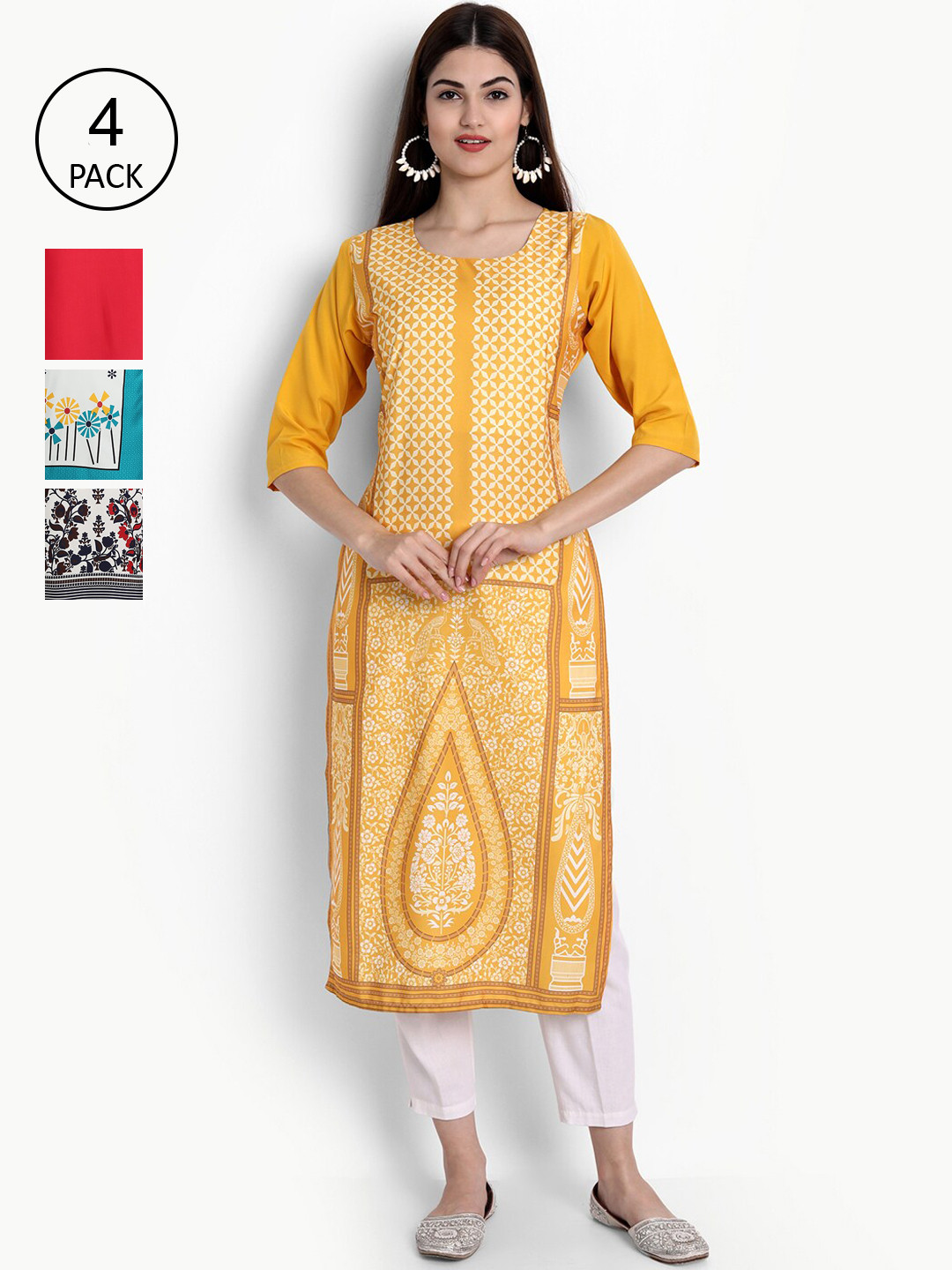 

Ethnic basket Women Multicoloured Floral Embroidered Thread Work Crepe Kurta, Multi