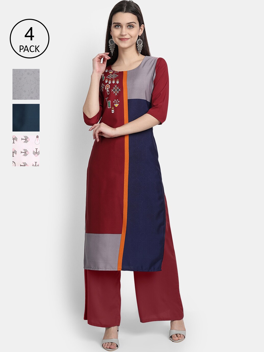

Ethnic basket Women Pack Of 4 Digital Print Straight Kurtas, Multi