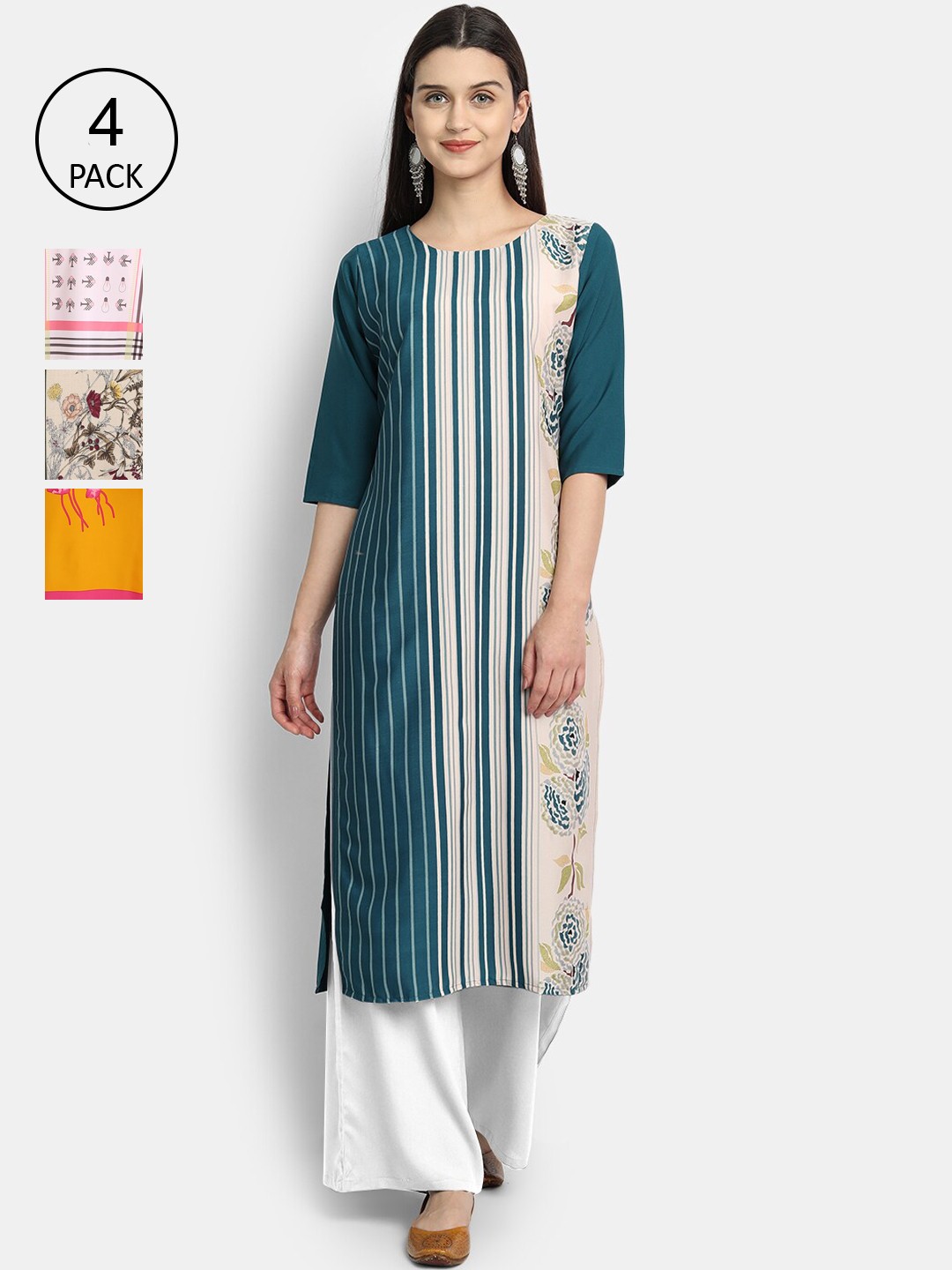 

Ethnic basket Women Multicoloured Set of 4 Floral Printed Crepe Kurta, Multi