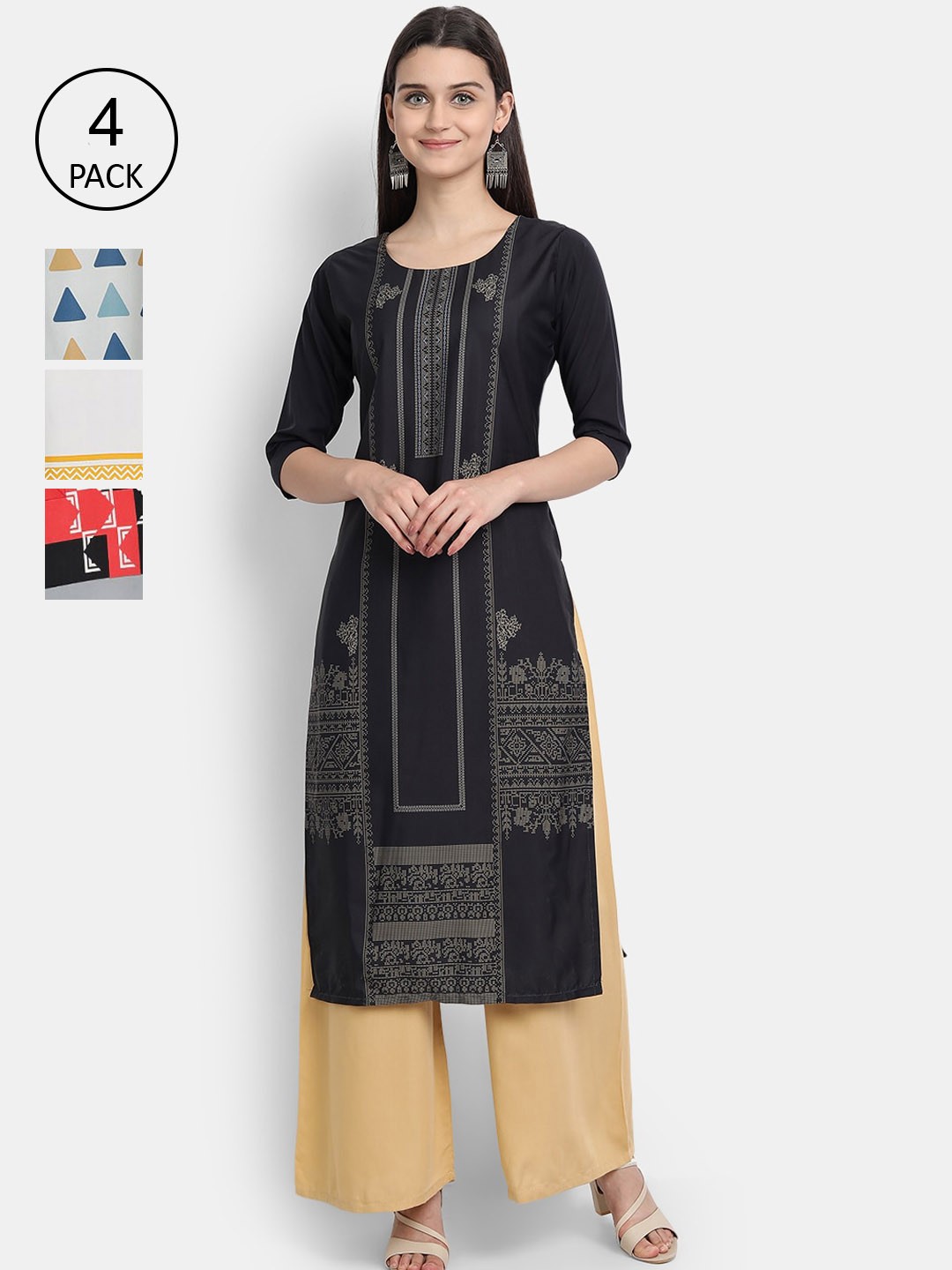 

Ethnic basket Women Multicoloured Geometric Printed Crepe Kurta, Multi