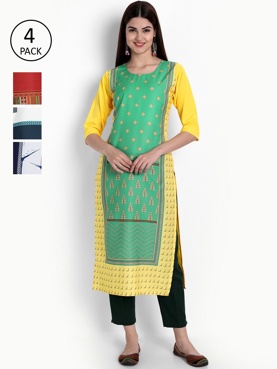 

Ethnic basket Women Pack Of 4 Digital Print Straight Kurtas, Multi