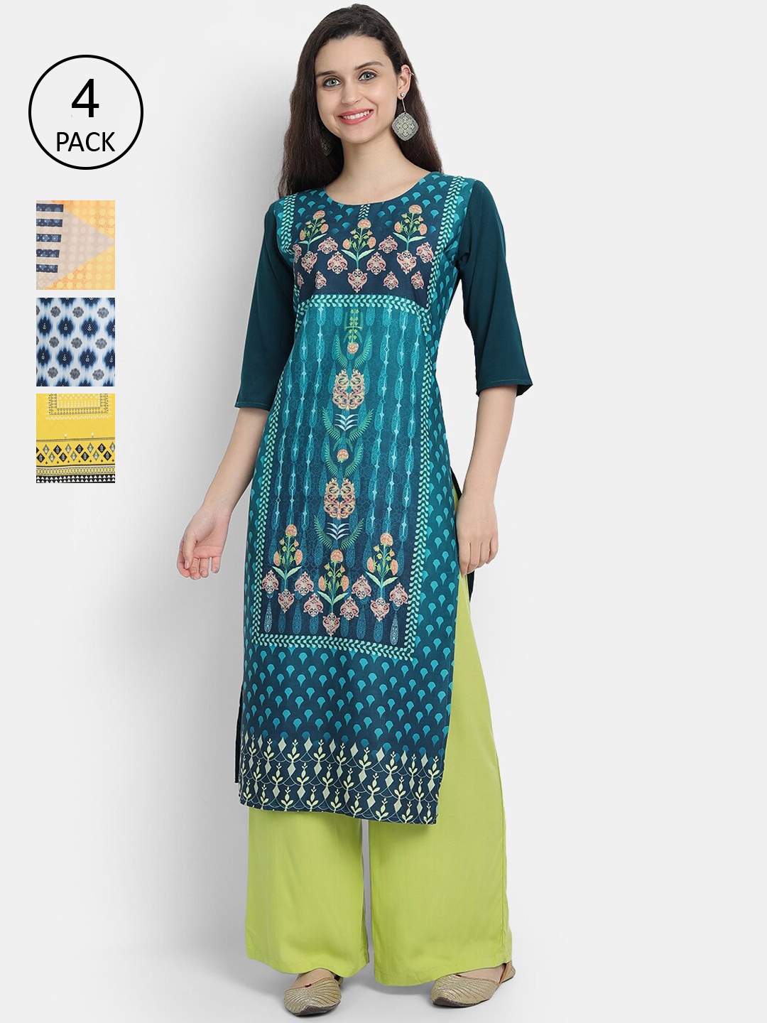 

Ethnic basket Women Multicoloured Set of 4 Ethnic Motifs Printed Crepe Kurta, Multi