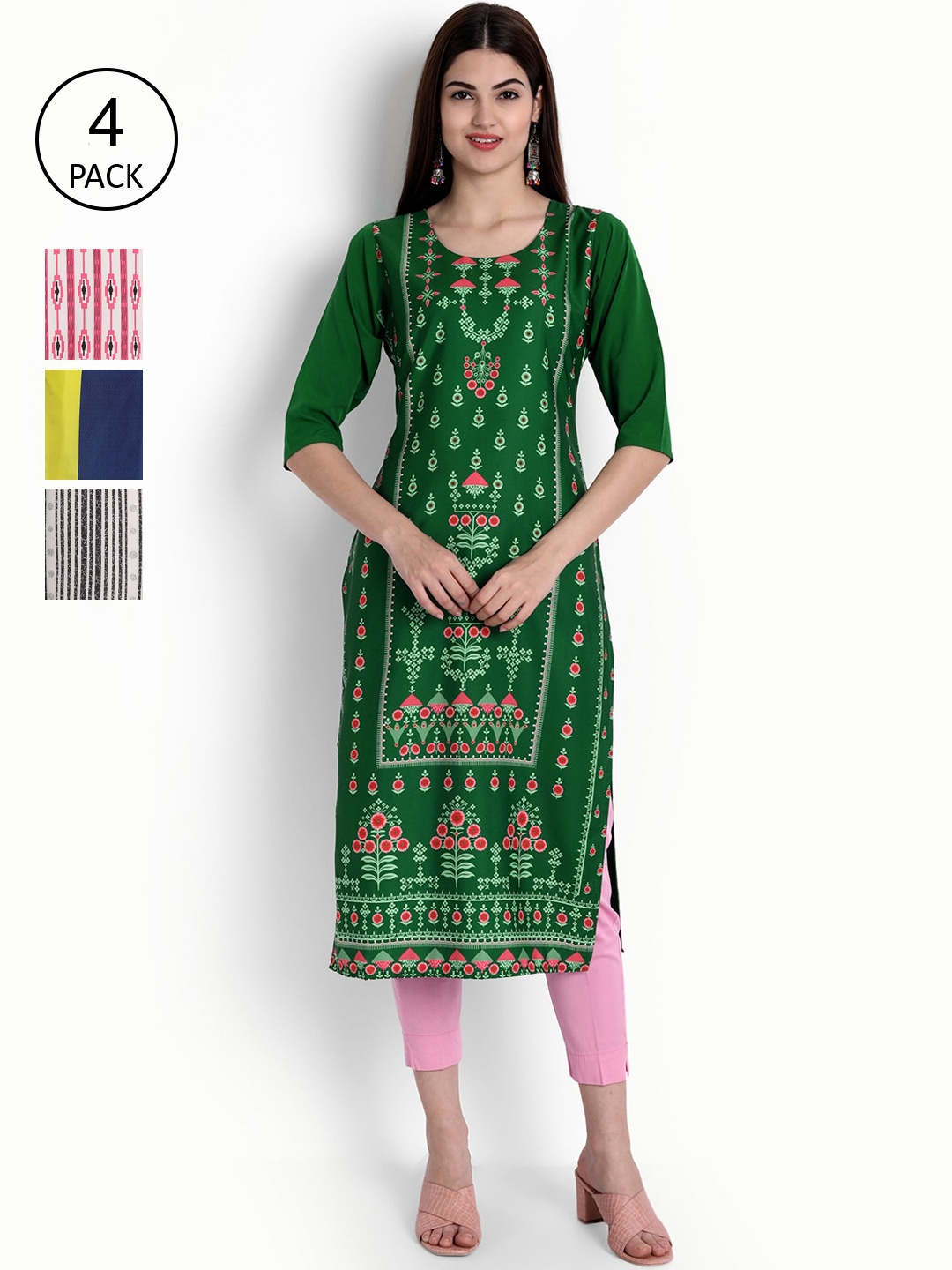 

Ethnic basket Women Pack of 4 Multicoloured Floral Printed Crepe Kurta, Multi