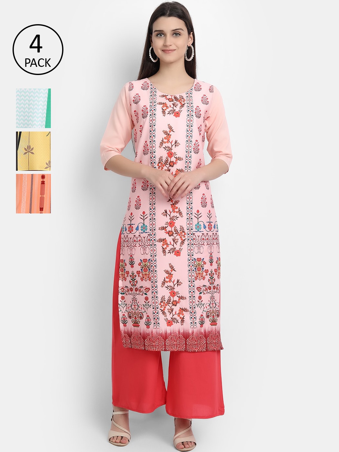 

Ethnic Basket Women Pack Of 4 Digital Print Straight Kurtas, Multi