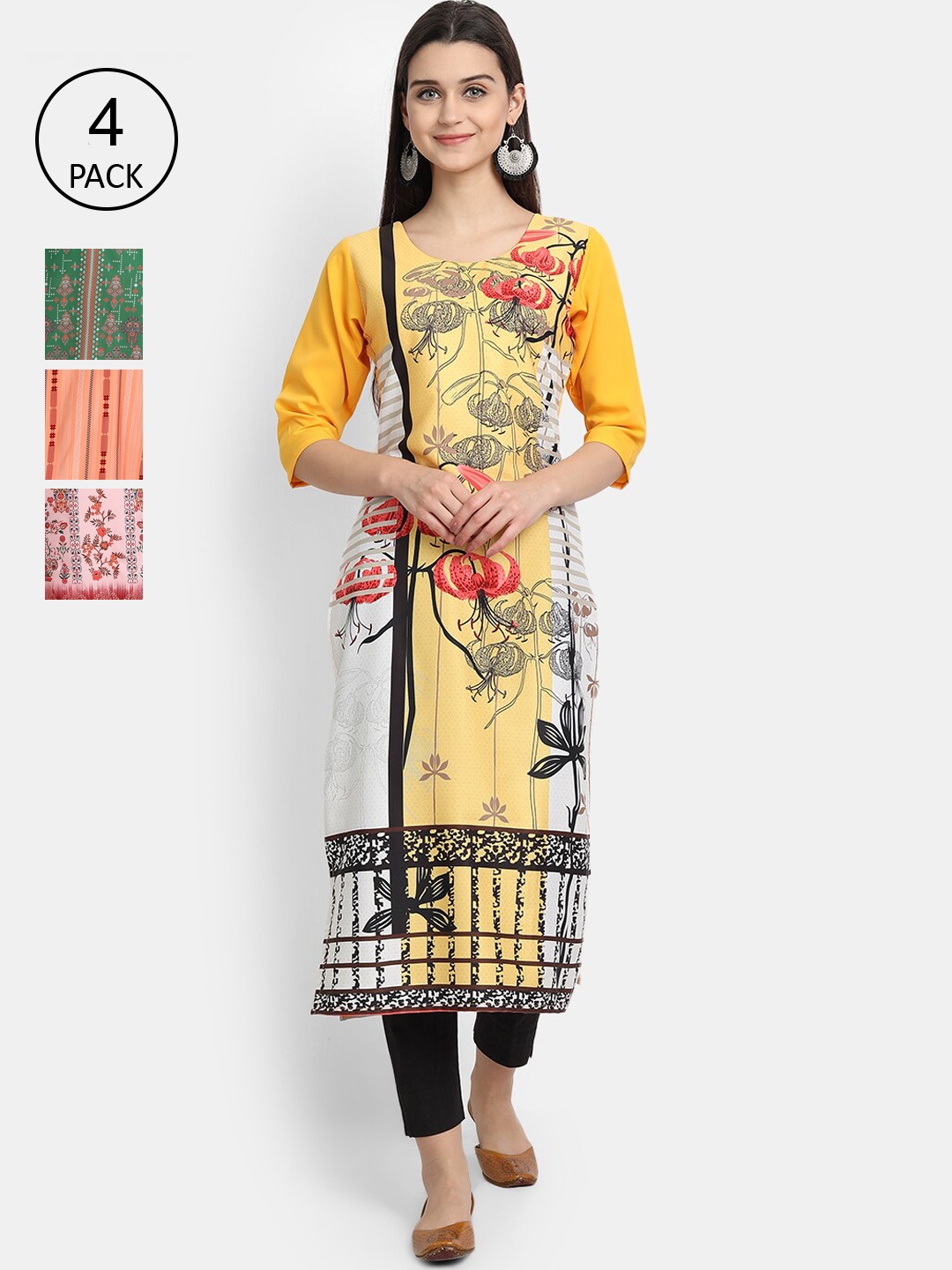 

Ethnic basket Women Pack Of 4 Straight Kurtas, Yellow
