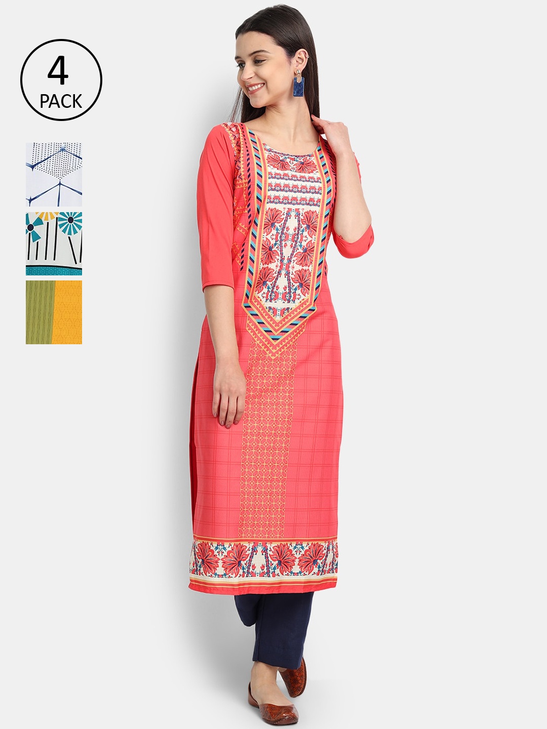

Ethnic basket Women Multicoloured Ethnic Motifs Mirror Work Crepe Kurta, Multi