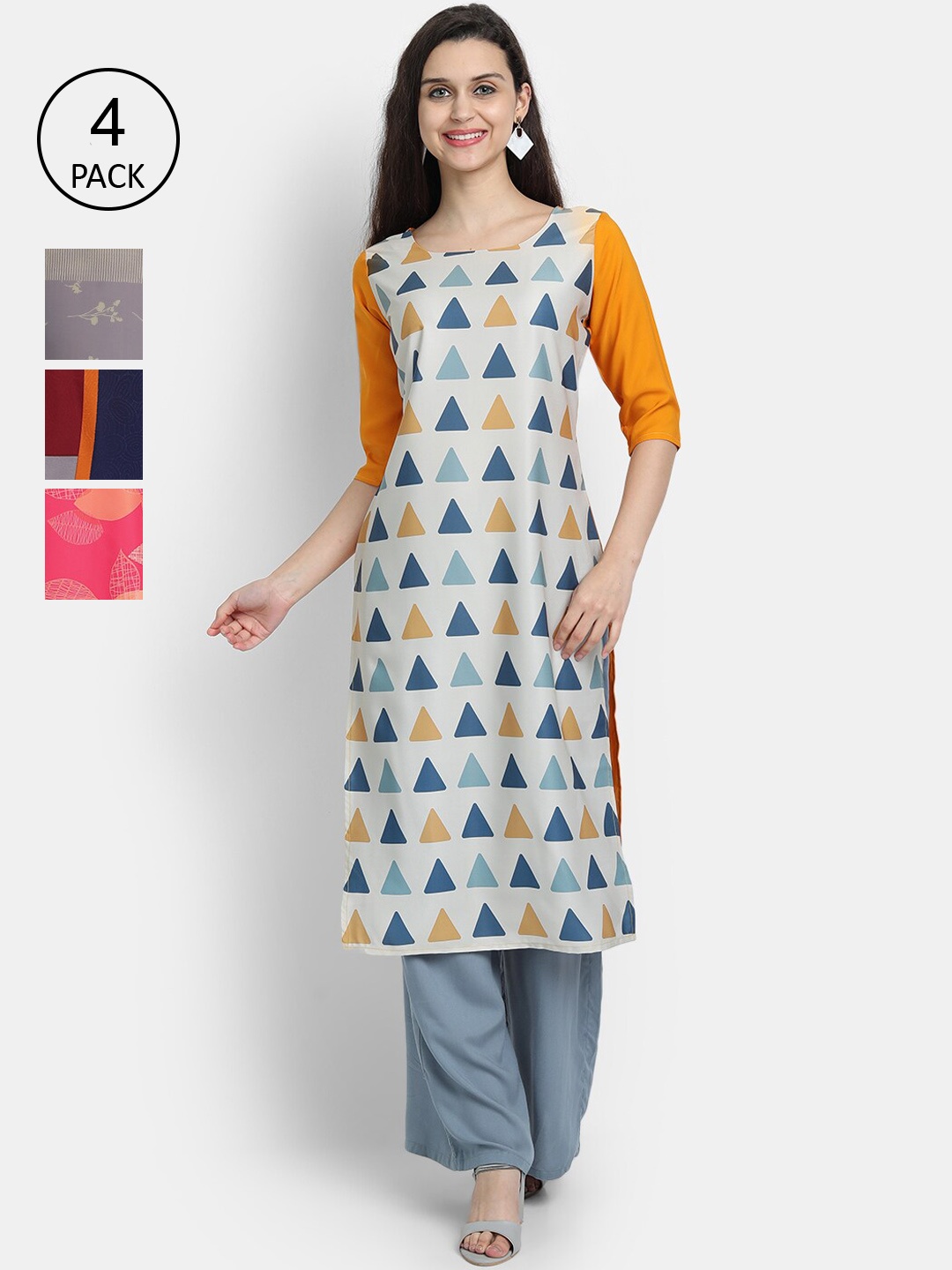 

Ethnic basket Women Multicoloured Geometric Printed Crepe Kurta, Multi