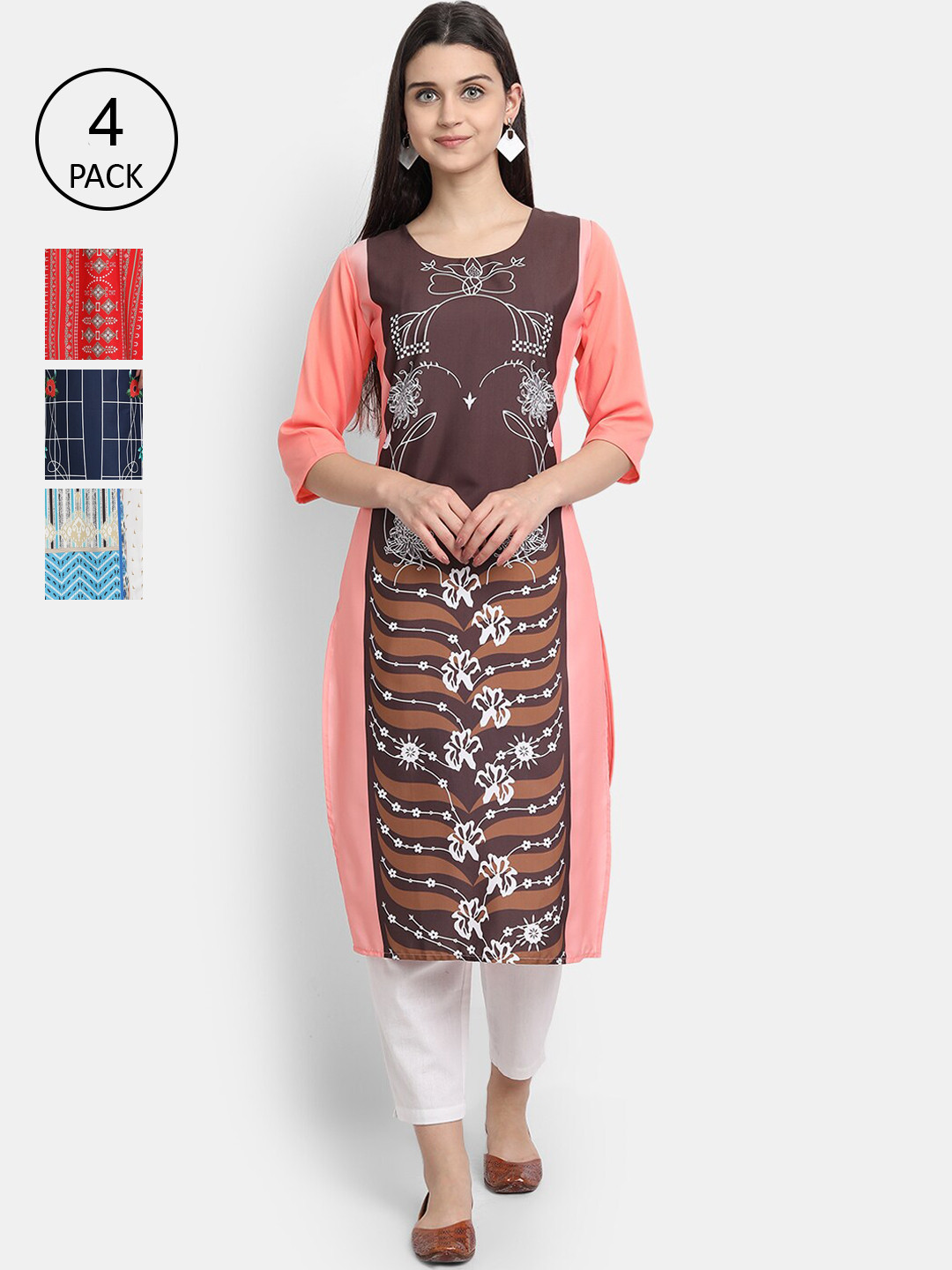 

Ethnic basket Women Pack Of 4 Digital Print Straight Kurtas, Multi