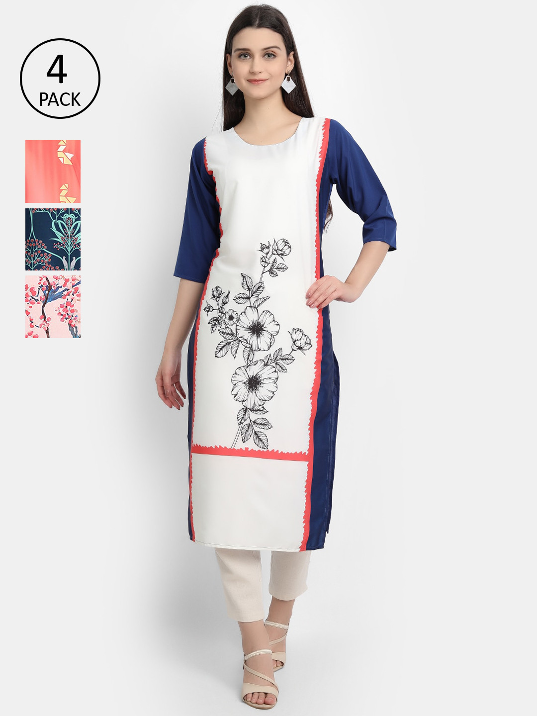 

Ethnic basket Women Pack Of 4 Straight Kurtas, Peach