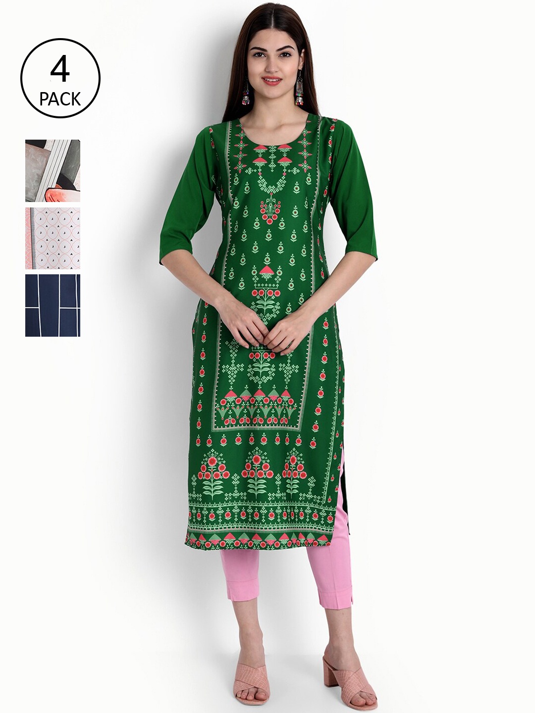 

Ethnic basket Women Pack Of 4 Straight Kurtas, Green