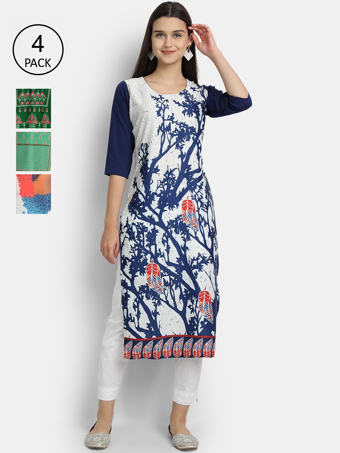

Ethnic basket Women Pack of 4 Multicoloured Floral Printed Crepe Kurta, Multi