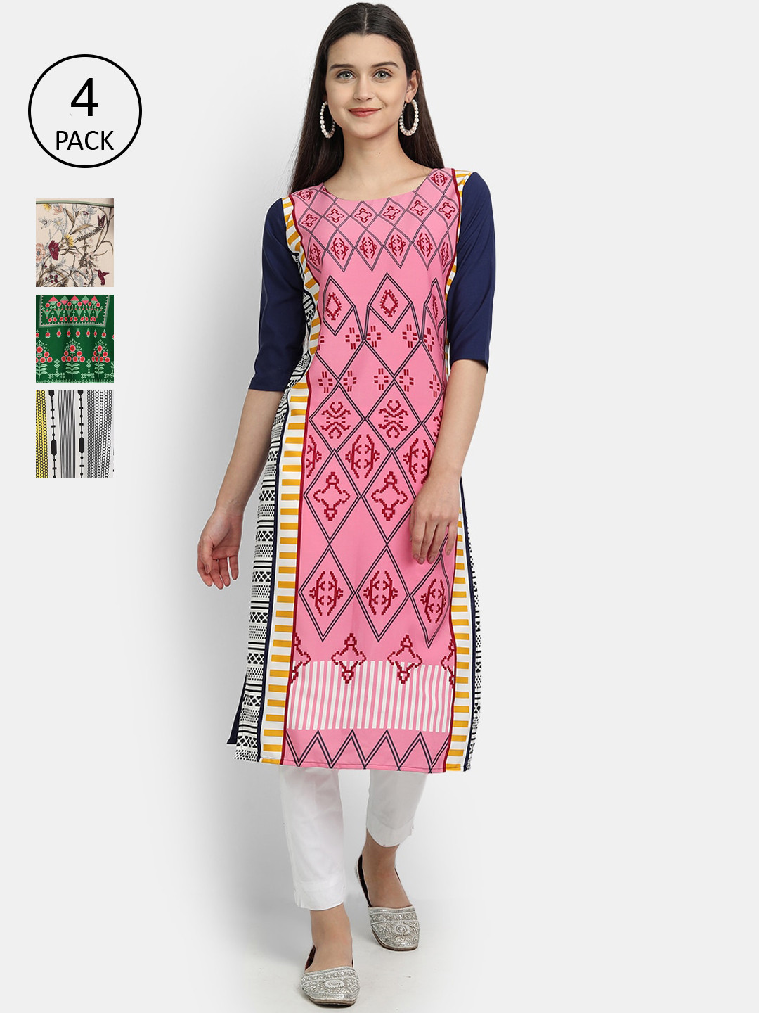 

Ethnic basket Women Pack Of 4 Digital Print Straight Kurtas, Multi