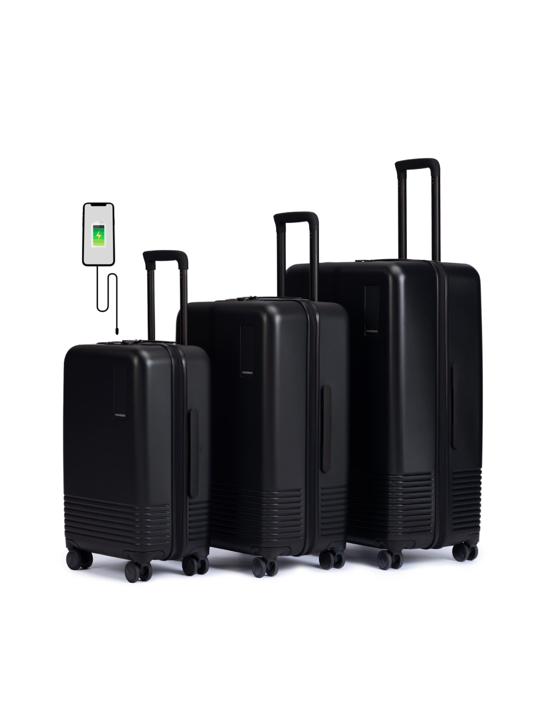 

MOKOBARA Set Of 3 Navy Blue Solid Hard-Sided Luggage Trolley Suitcases