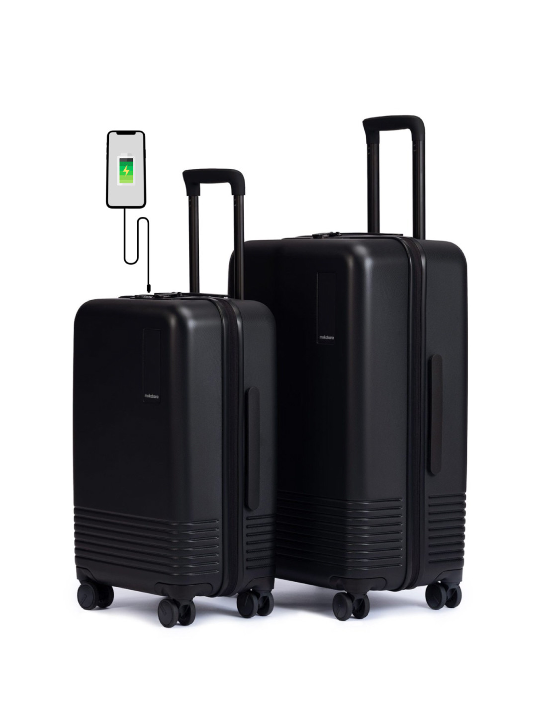 

MOKOBARA Set Of 2 Black Textured Hard-Sided Trolley Bags