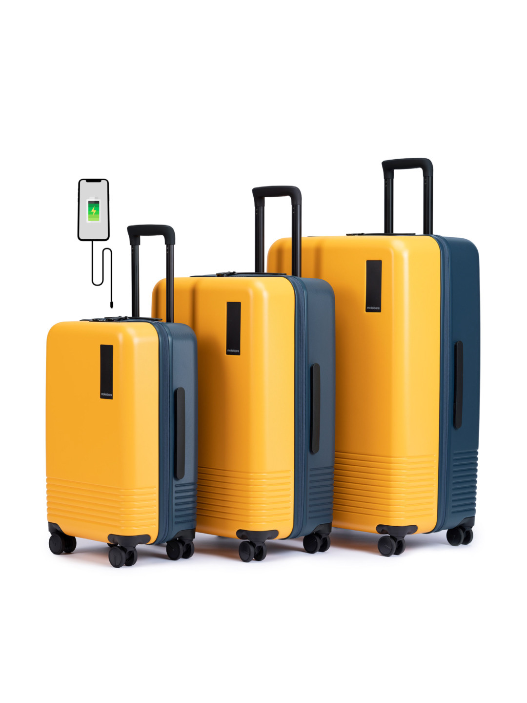 

MOKOBARA Set Of 3 Yellow Textured Trolley Suitcase