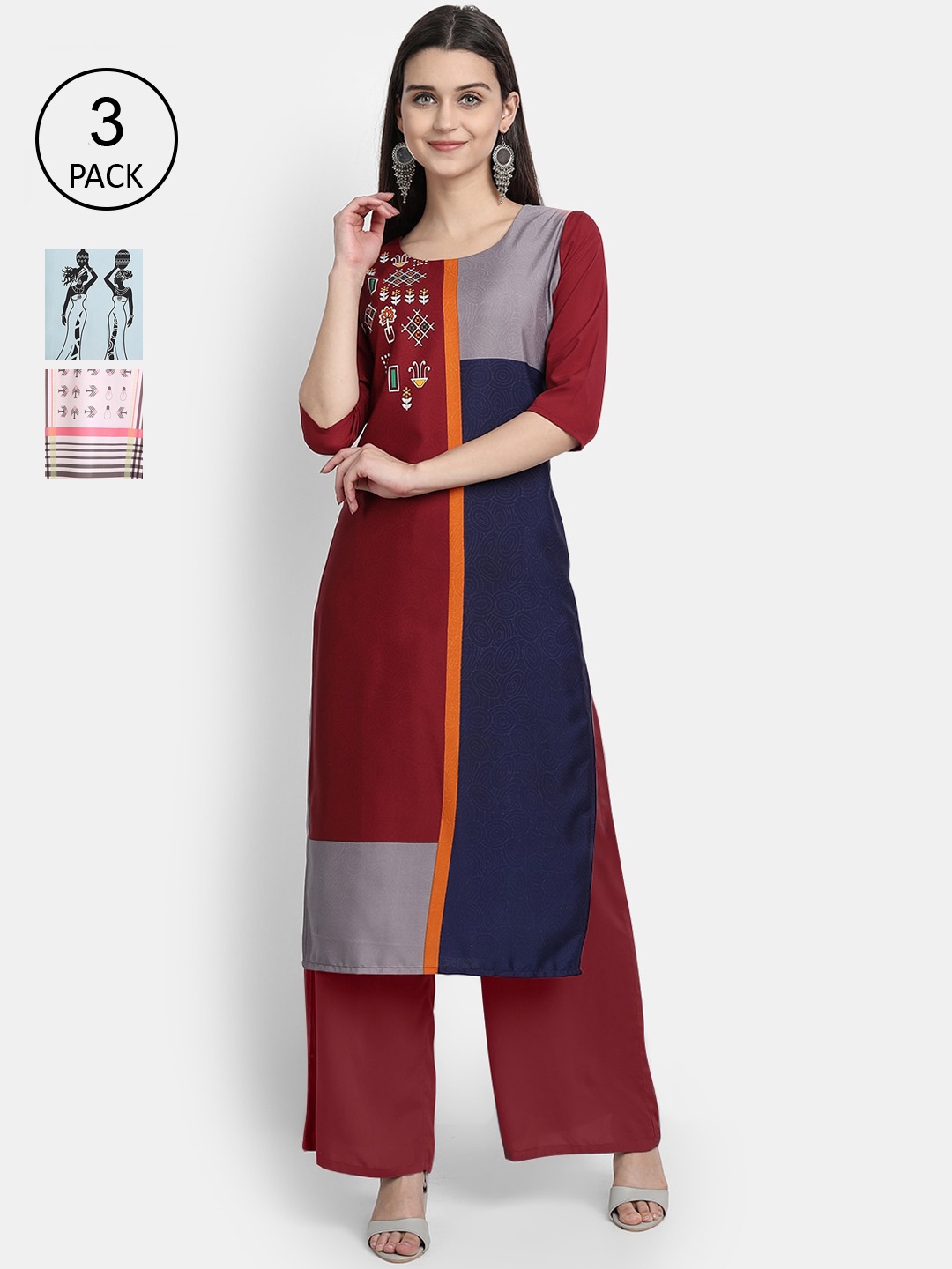 

Ethnic basket Women Pack of 3 Multicoloured Geometric Printed Crepe Kurta, Multi