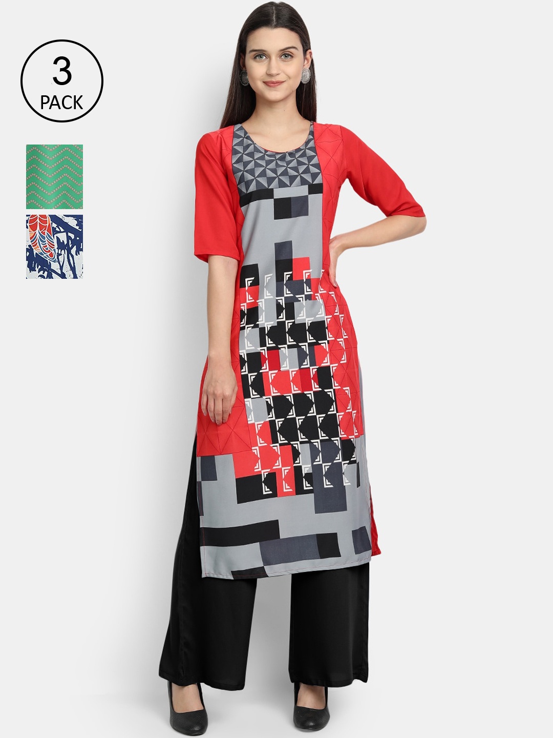 

Ethnic basket Women Pack Of 3 Straight Kurtas, Yellow