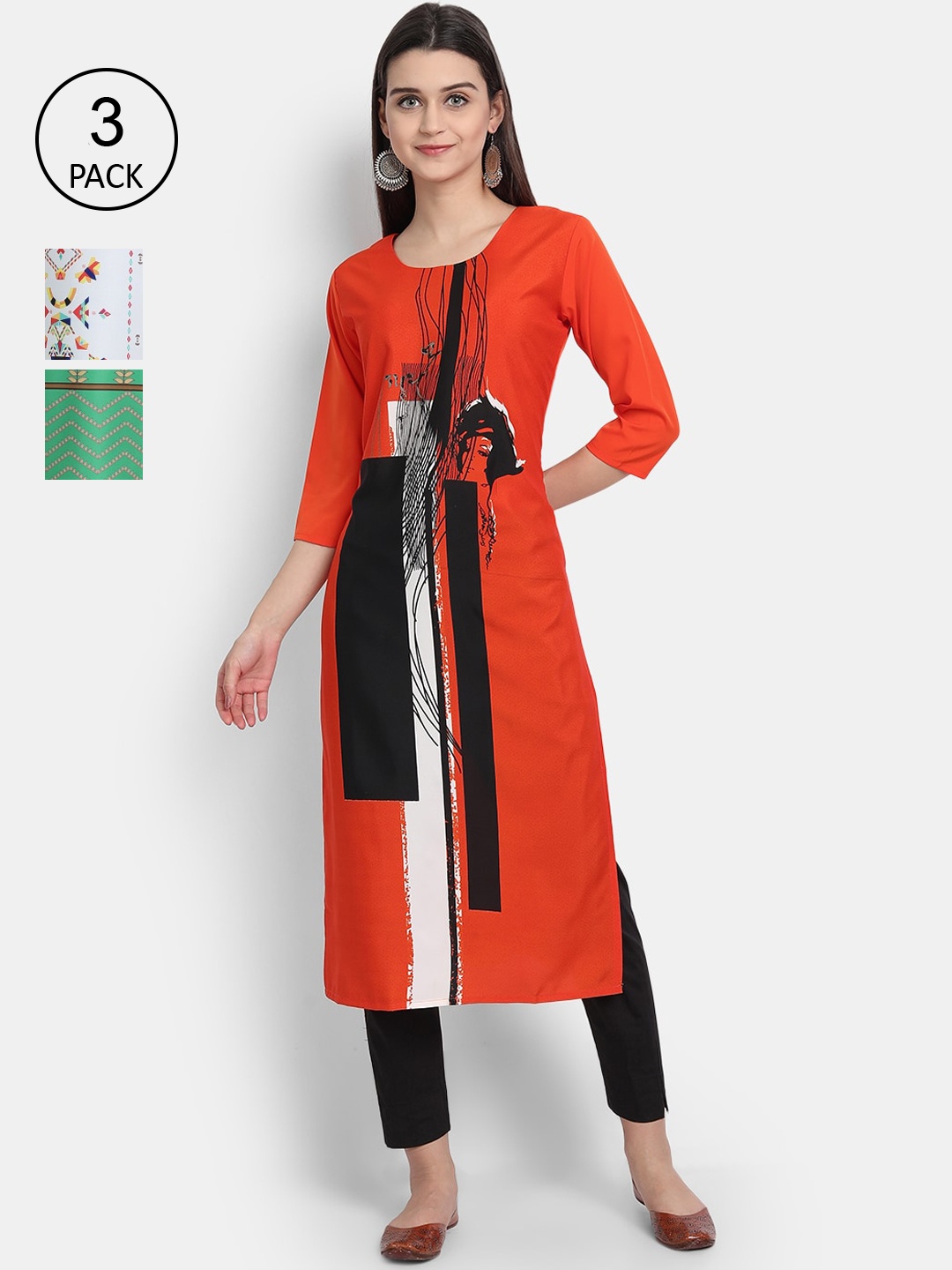 

Ethnic basket Women Pack Of 3 Digital Printed Crepe Kurta, Red