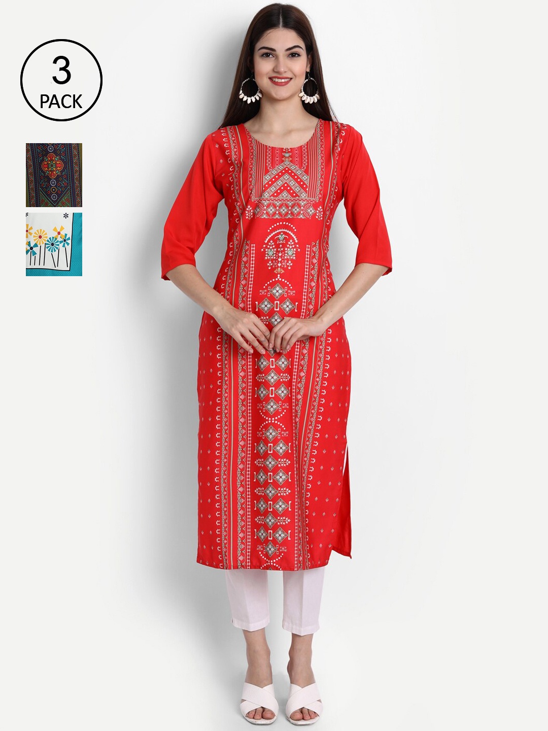 

Ethnic basket Women Multicoloured Ethnic Motifs Printed Crepe Kurta, Multi