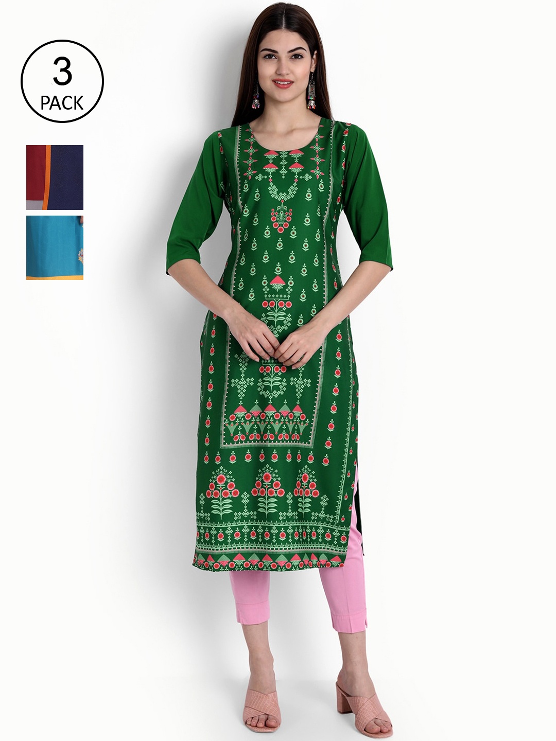 

Ethnic basket Women Multicoloured Ethnic Motifs Printed Crepe Kurta, Multi