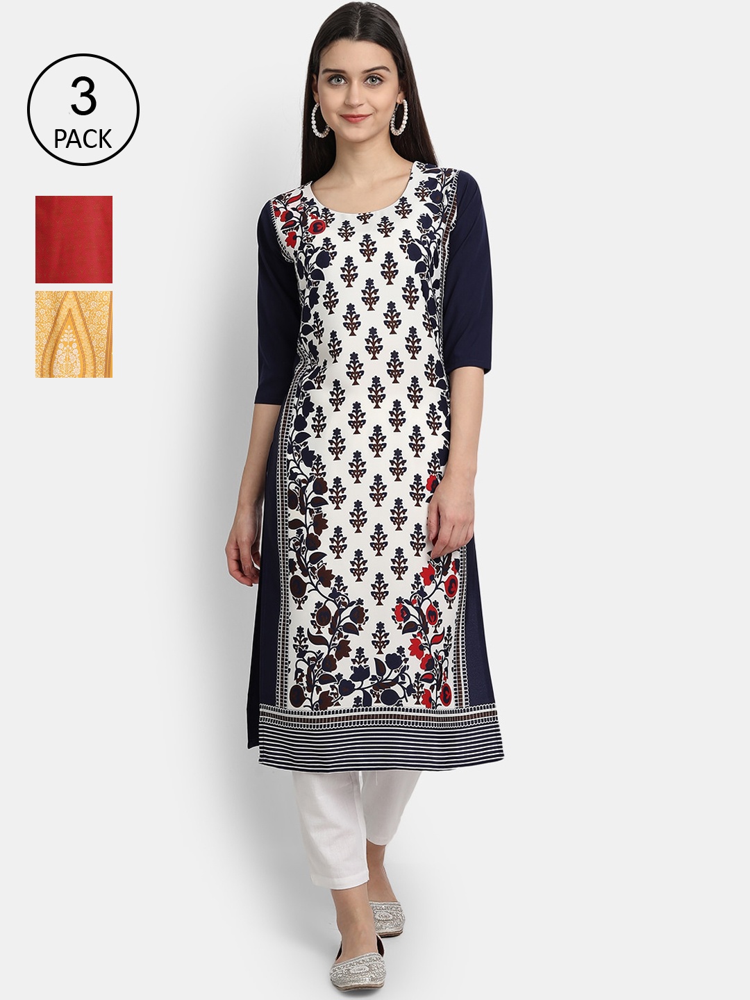 

Ethnic basket Women Pack Of 3 Digital Print Straight Kurtas, Multi