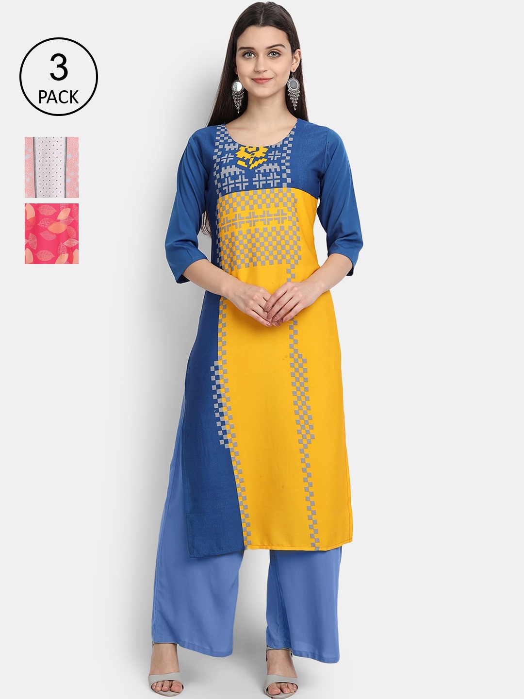 

Ethnic basket Women Pack Of 3 Straight Kurtas, Blue
