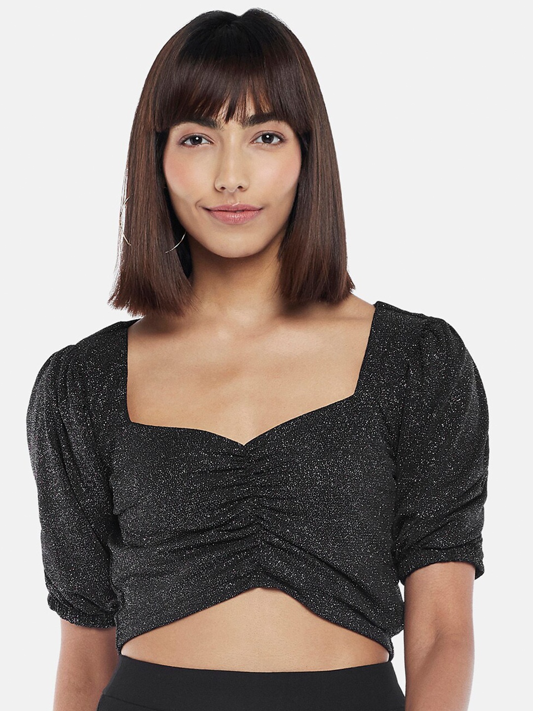 

People Black Sweetheart Neck Blouson Crop Top