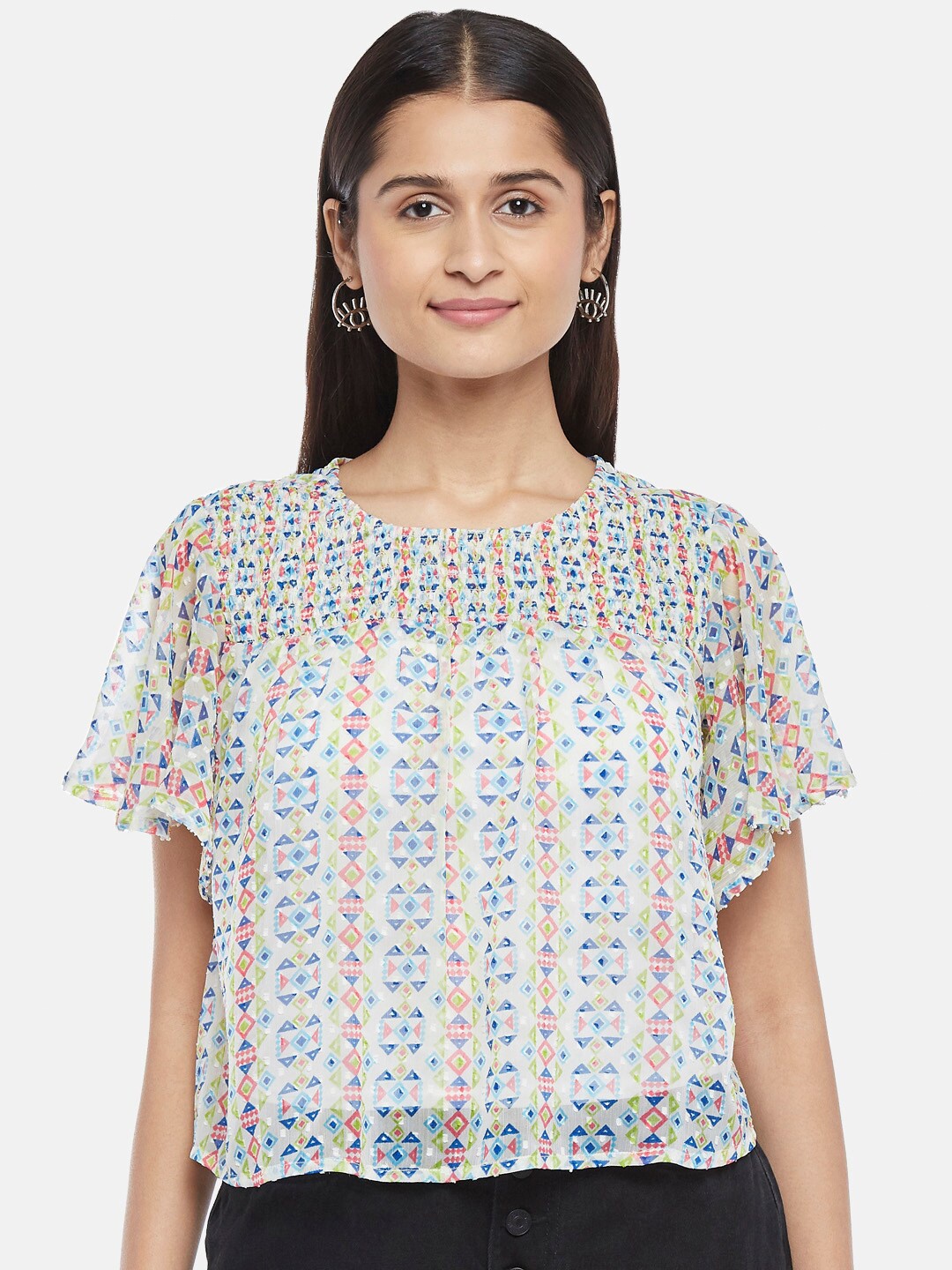 

People White Floral Print Chiffon Top