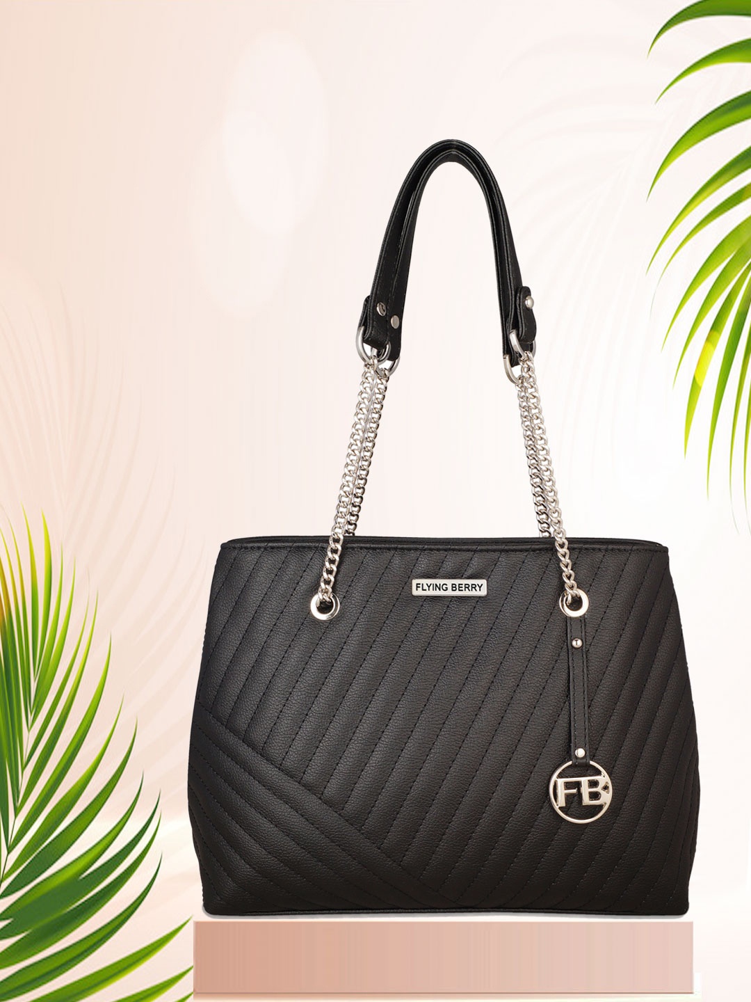 

FLYING BERRY Women Black Textured & Quilted PU Structured Shoulder Bag