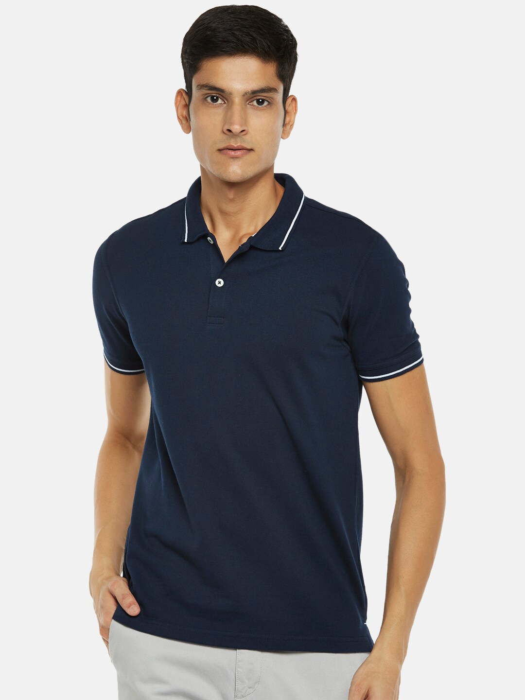 

BYFORD by Pantaloons Men Navy Blue Polo Collar T-shirt