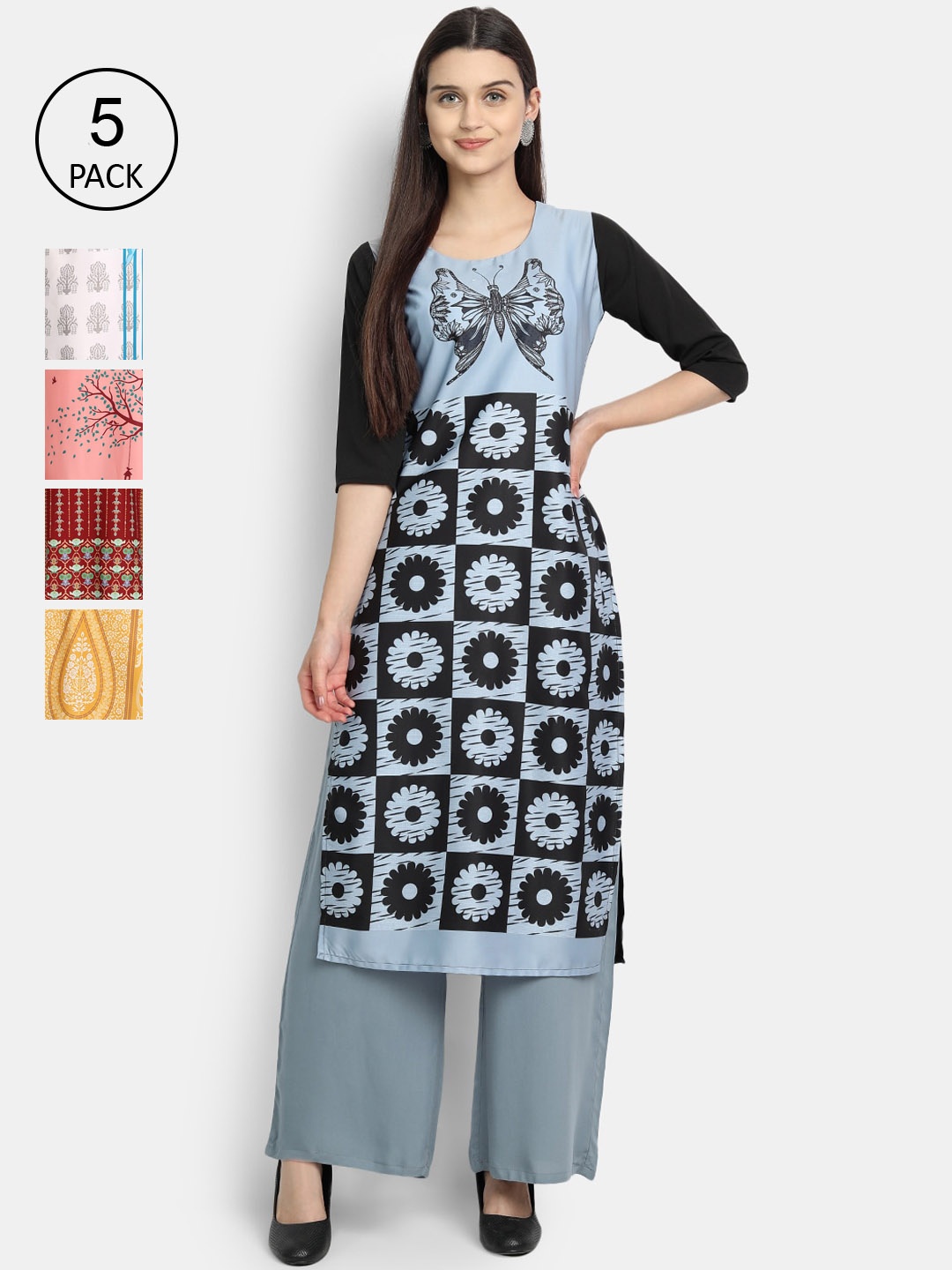 

Ethnic basket Women Pack Of 5 Straight Kurtas, Blue