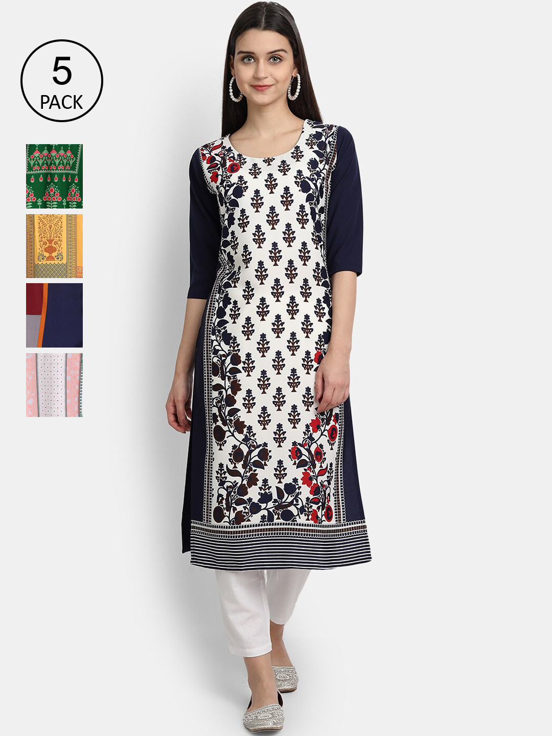 

Ethnic basket Women Pack of 5 Multicoloured Floral Printed Crepe Kurta, Multi