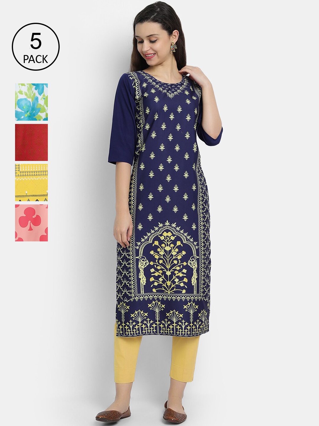 

Ethnic basket Women Pack of 5 Multicoloured Floral Printed Crepe Kurta, Multi