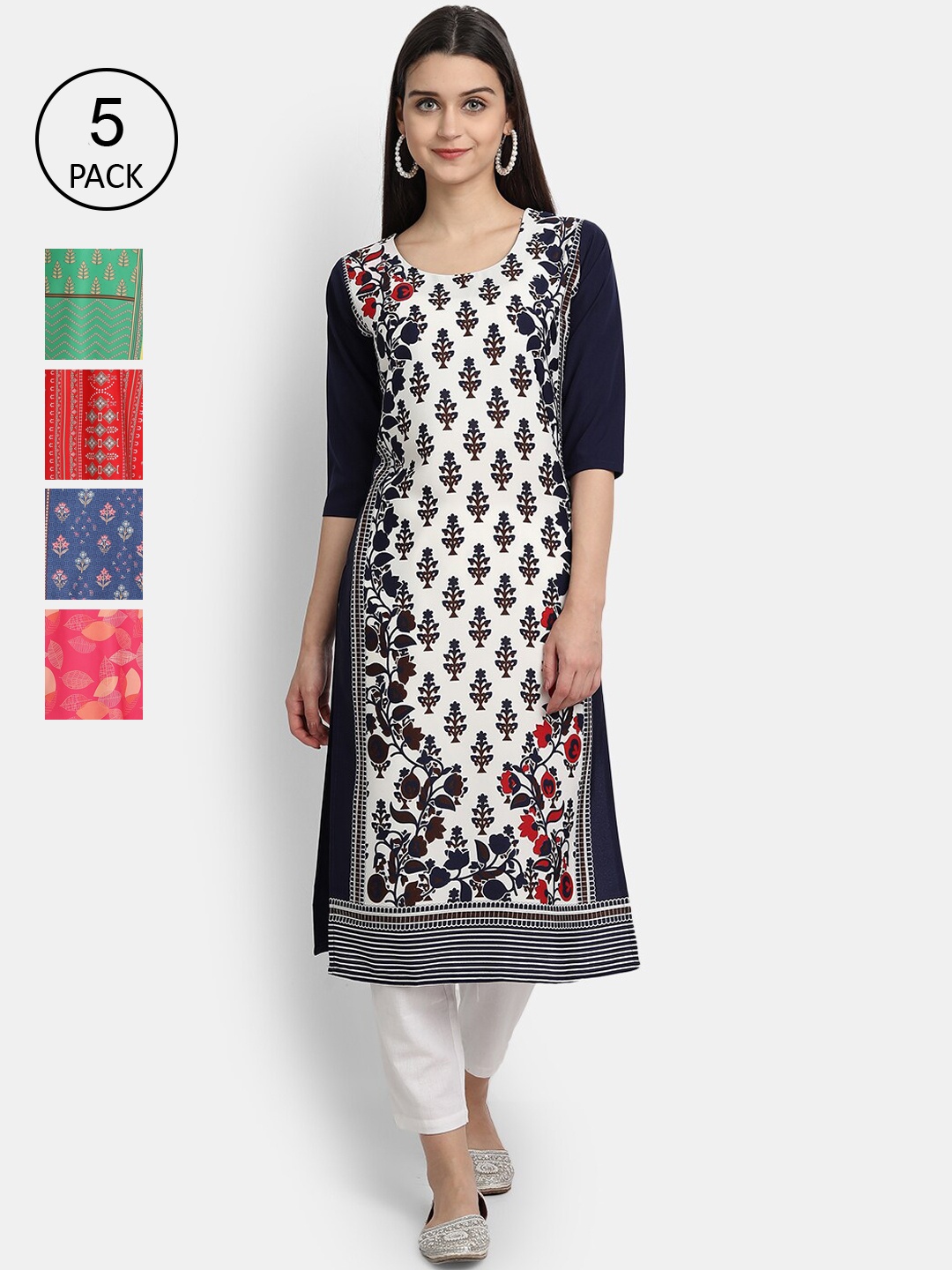 

Ethnic basket Women Pack Of 5 Straight Kurtas, White