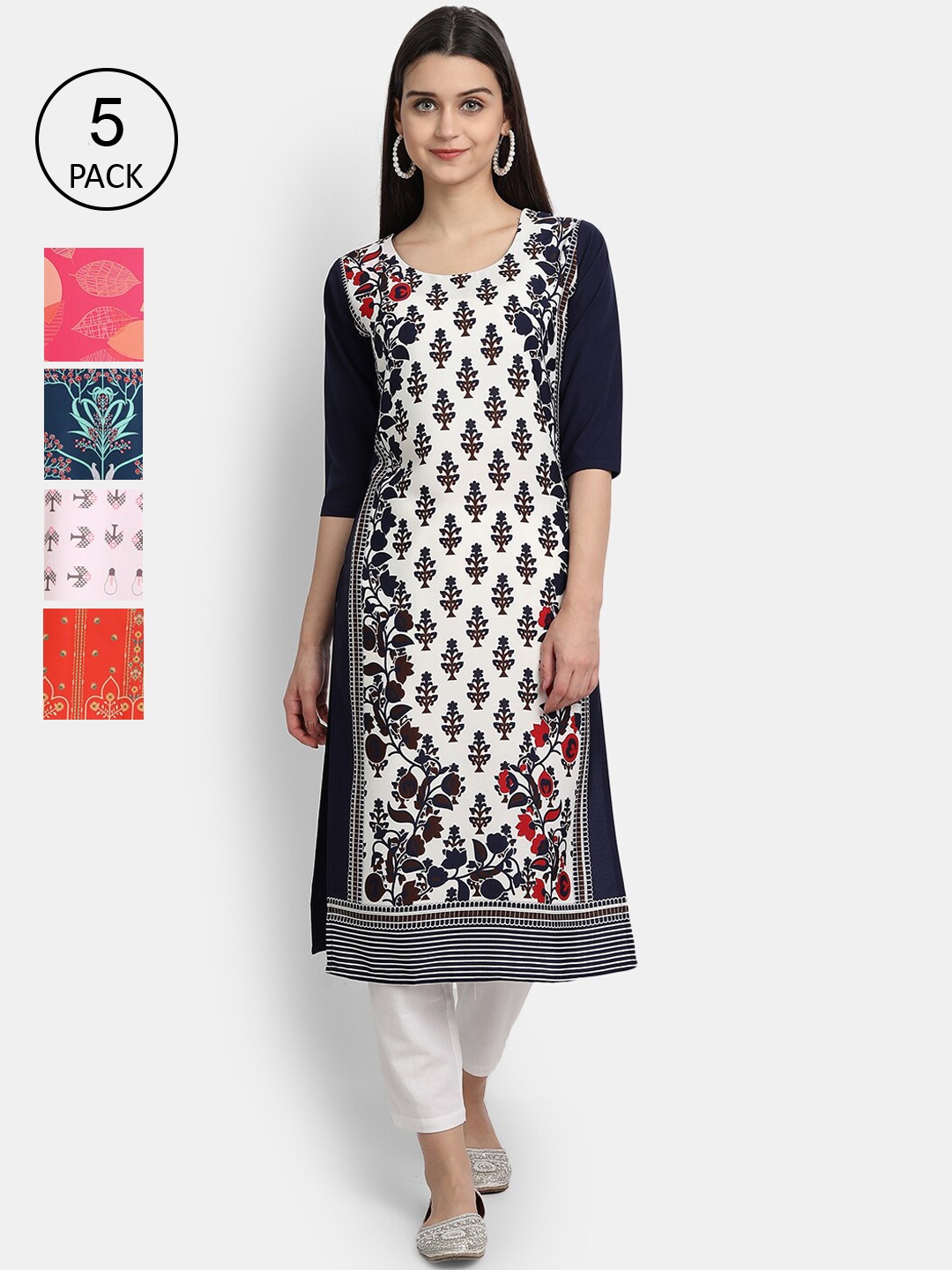 

Ethnic basket Women Pack Of 5 Straight Kurtas, White