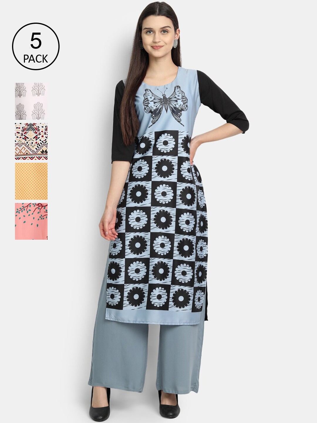 

Ethnic basket Women Pack Of 5 Digital Print Straight Kurtas, Multi