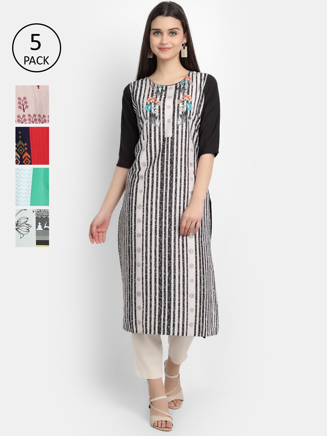 

Ethnic basket Women Pack Of 5 Digital Print Straight Kurtas, Multi