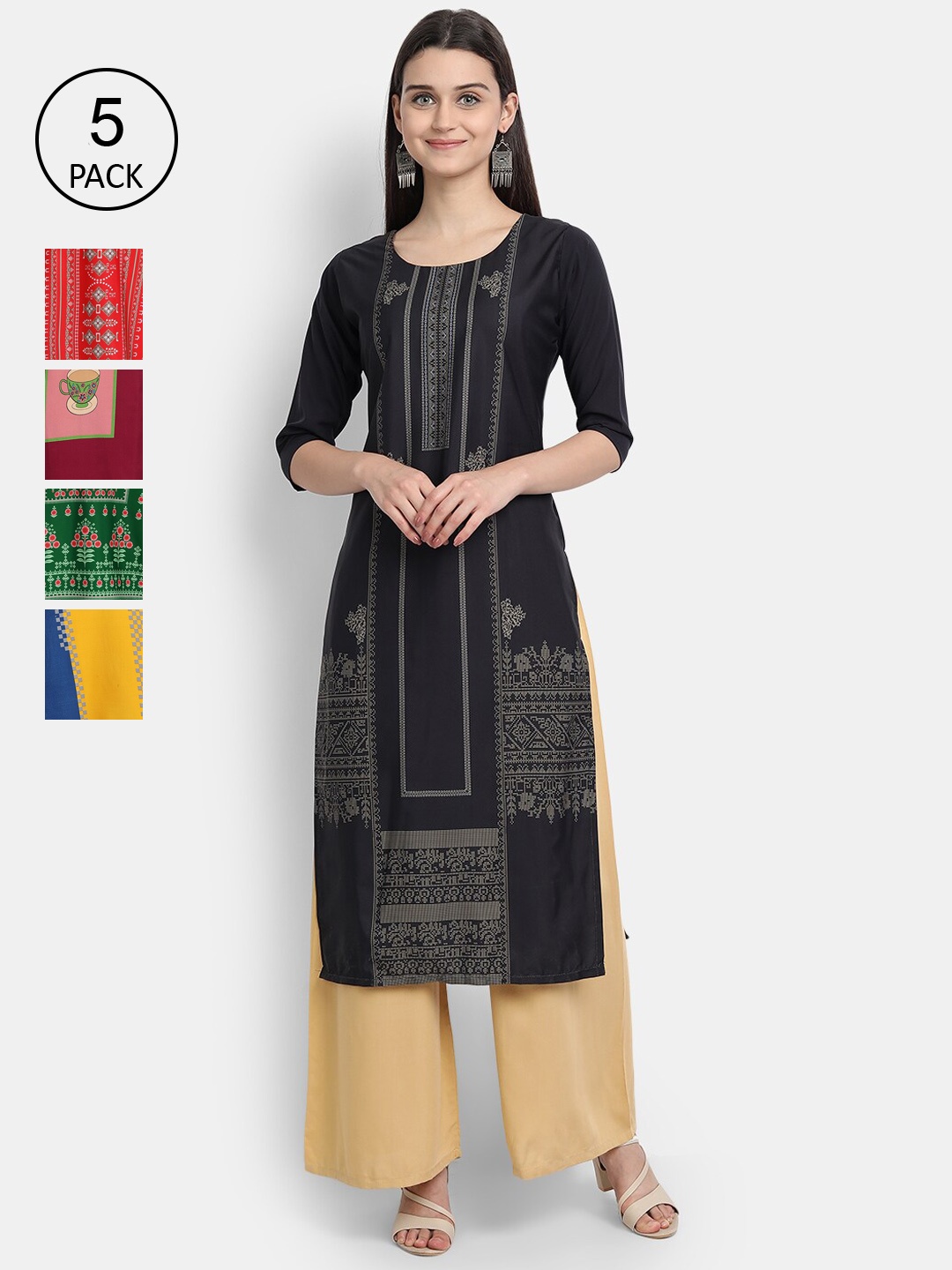 

Ethnic basket Women Multicoloured Quirky Printed Crepe Kurta, Multi