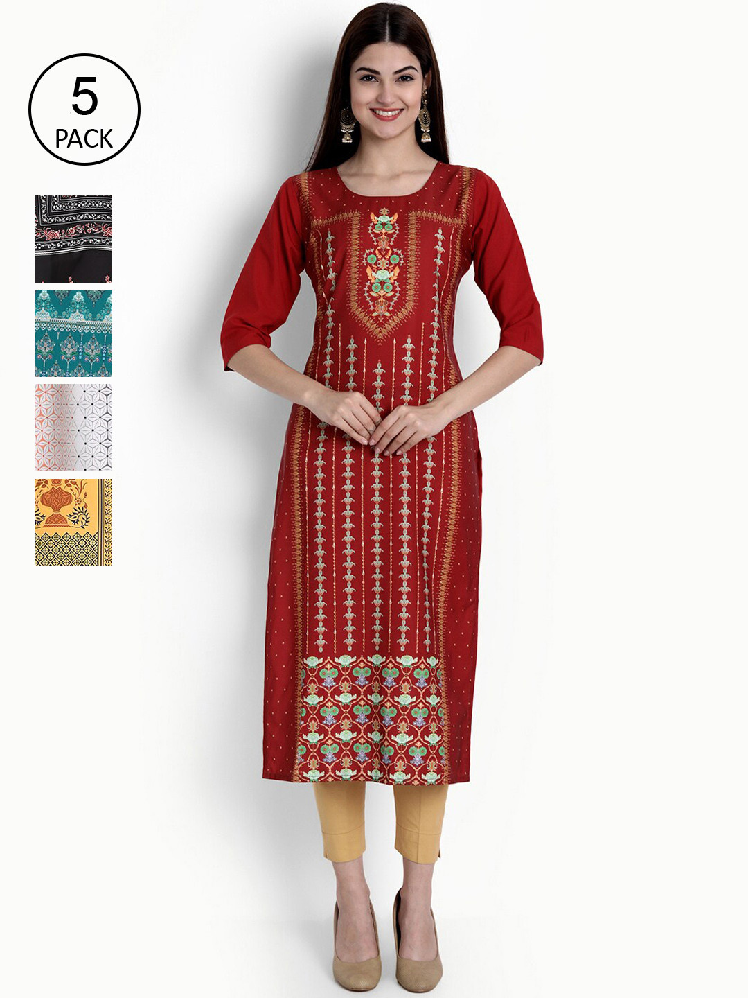 

Ethnic basket Women Pack Of 5 Straight Kurtas, Maroon