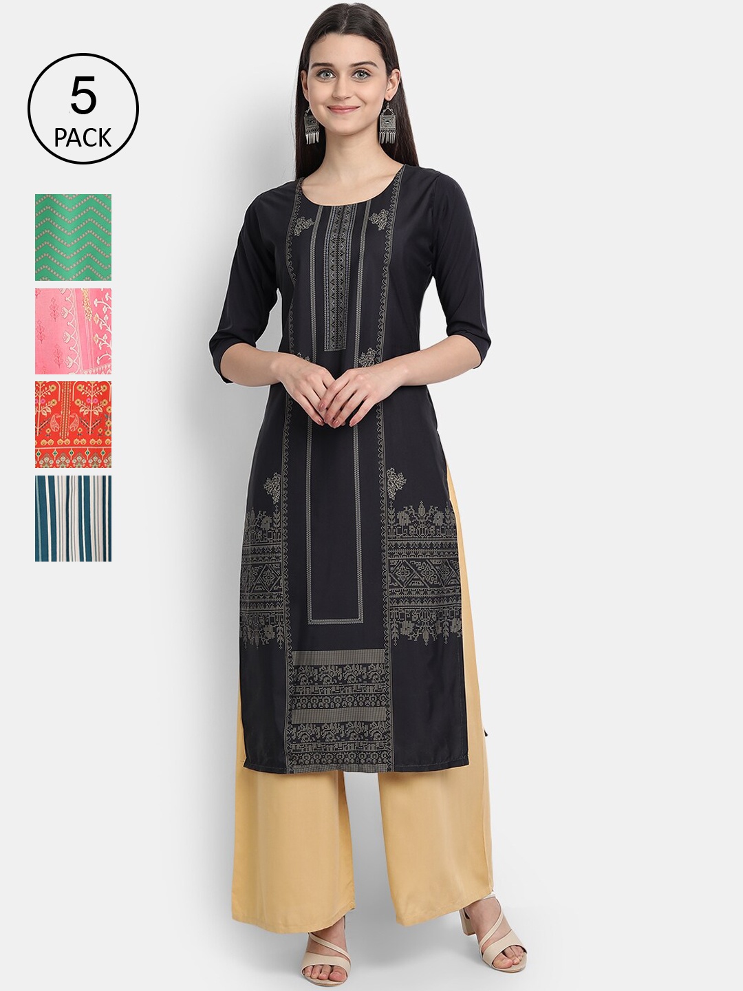 

Ethnic basket Women Pack Of 5 Straight Kurtas, Pink