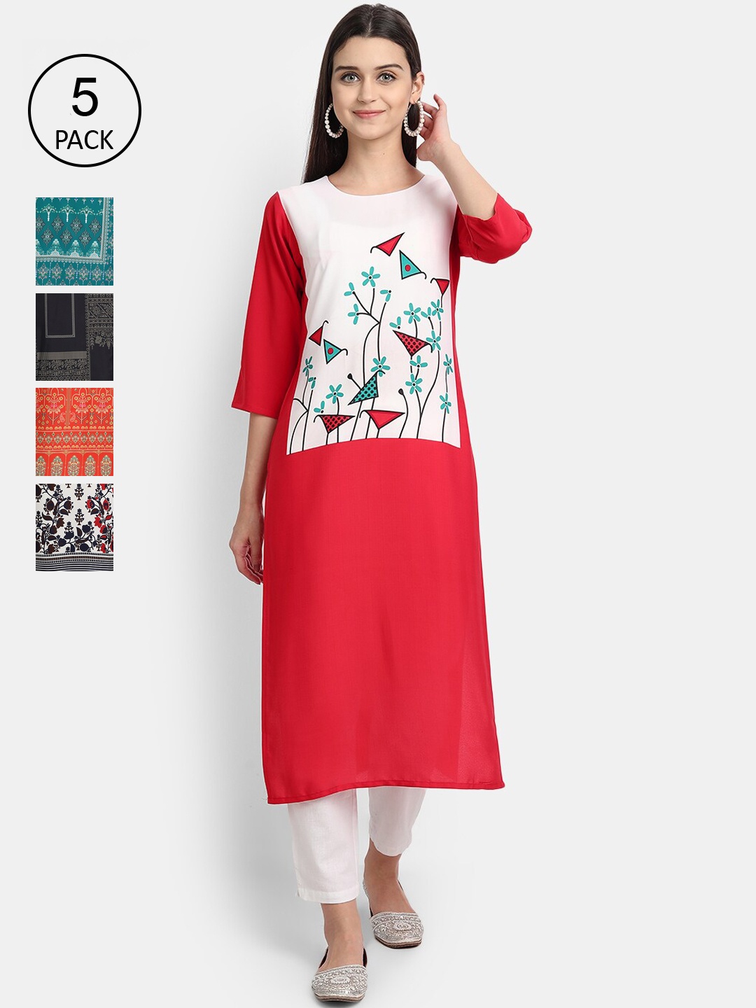 

Ethnic basket Women Multicoloured Ethnic Motifs Printed Cold-Shoulder Sleeves Crepe Kurta, Multi