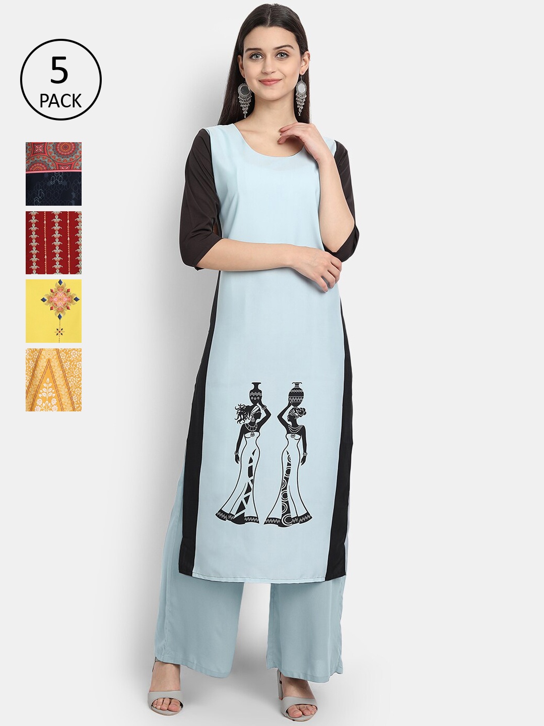 

Ethnic basket Women Multicoloured Ethnic Motifs Thread Work Crepe Kurta, Multi